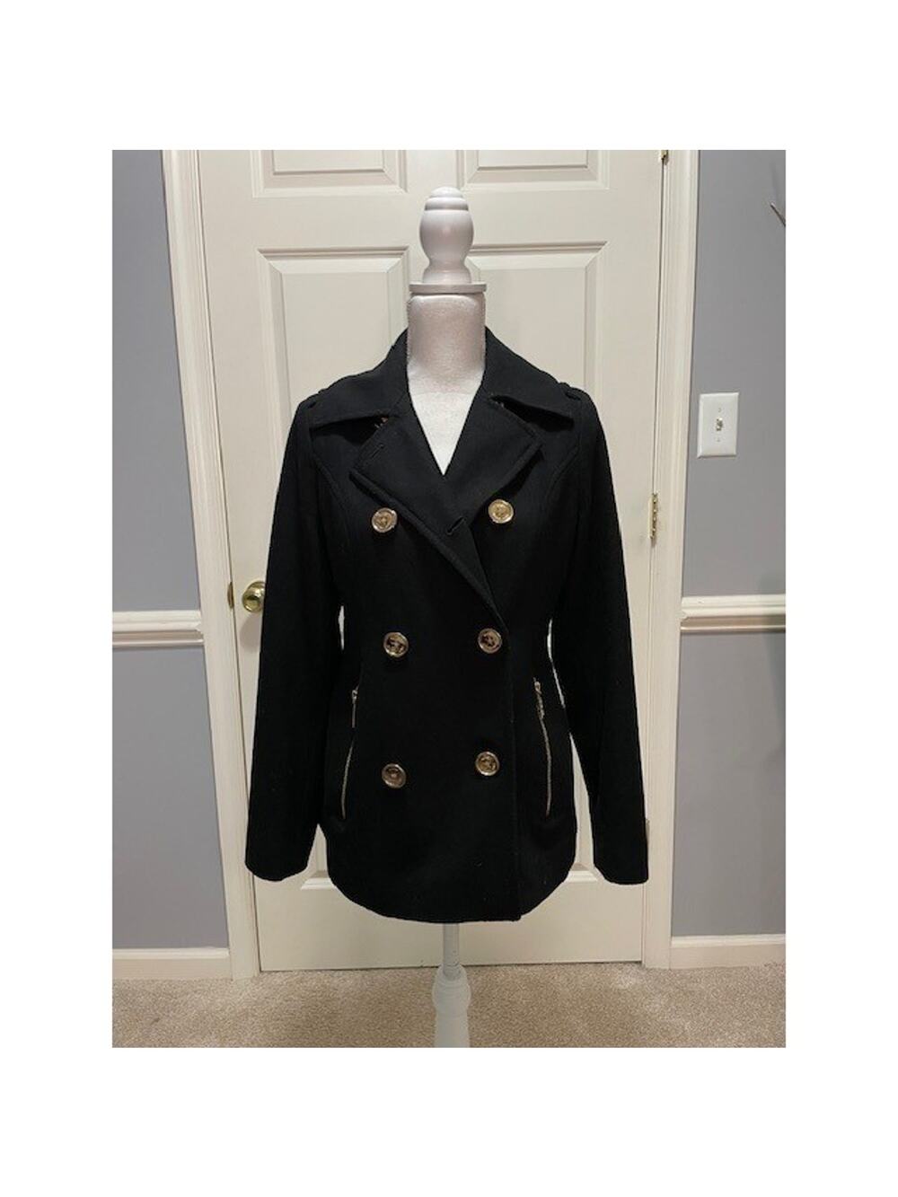 Michael Michael Kors Black Wool Blend Peacoat Jacket Women's Size 6 Classic Warm